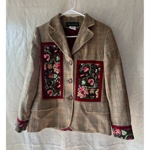 Harve Bernard Wool‎ Blend Blazer Jacket Floral Mixed Pattern Size 6 Velvet